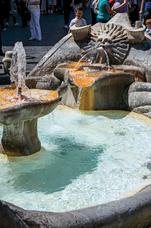 Rome, Italy - May 19, 2013. Close-up of Fontana della Barcaccia, fountain found at Piazza di Spagna in Rome, the incredible city of the Ancient Era, known as "The Eternal City". Lazio regionのeditorial素材