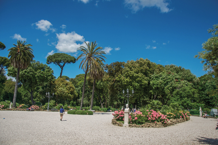 View of square and grove in the Villa Borghese park on a sunny day in Rome, the incredible city of the Ancient Era, known as "The Eternal City". Located in the Lazio region, central Italyの写真素材