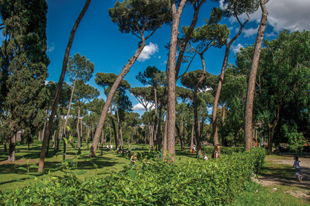 Rome, Italy - May 19, 2013. View of people in park of Villa Borghese on a sunny day in Rome, the incredible city of the Ancient Era, known as "The Eternal City". Lazio region, central Italyのeditorial素材