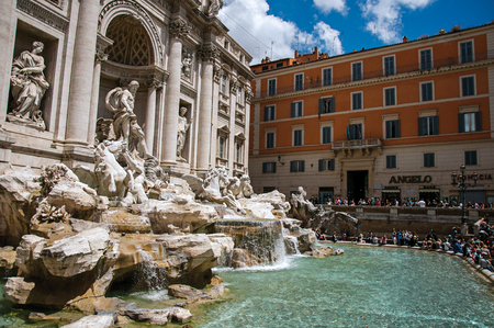 Rome, Italy - May 19, 2013. Overview of the world-famous Trevi Fountain in Rome, the incredible city of the Ancient Era, known as "The Eternal City". Located in the Lazio region, central Italyのeditorial素材