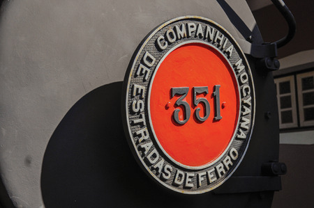 Monte Alegre do Sul, Brazil - July 19, 2011. Front of old locomotive in disabled train station at Monte Alegre do Sul. In countryside of Sao Paulo State, an agricultural region, southwestern Brazilのeditorial素材