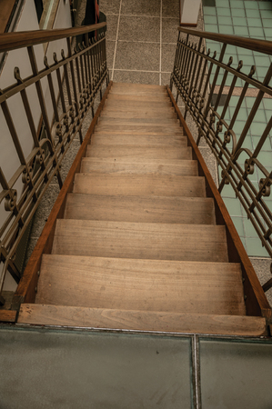 Wooden and iron Art Nouveau staircase in an old building, at Brussels. Vibrant and friendly, is the country's capital and administrative center of the EU.の写真素材