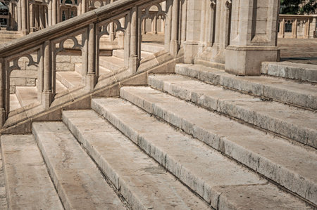 Sculpted stone decoration and staircase at the Cathedral of St. Michael and St. Gudula in Brussels. Vibrant and friendly, is the country's capital and administrative center of the EU. Central Belgium.の写真素材