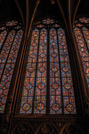 Paris, Northern France - July 08, 2017. Colorful stained glass windows at the gothic Sainte-Chapelle (church) in Paris. Known as theのeditorial素材