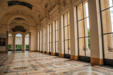 Paris, France - July 11, 2017. Richly decorated hall at the entrance of the Petit Palais in Paris. Known as the "City of Light", it is one of the most impressive cultural centers in the world. Northern France.のeditorial素材