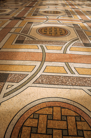 Far-fetched decoration mosaic on floor in the entrance hall at the Petit Palais in Paris. Known as the "City of Light", it is one of the most impressive cultural centers in the world. Northern France.のeditorial素材