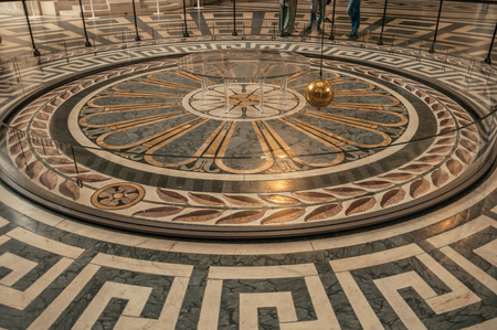 Paris, northern France - July 12, 2017. View of the famous Foucault Pendulum copper ball swinging inside the Pantheon in Paris. Known as one of the world's most impressive cultural centers.のeditorial素材