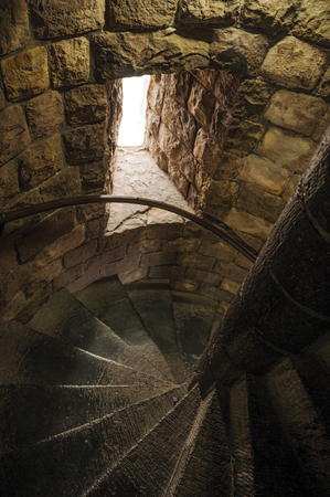 Stone stairs inside the Gravensteen Castle at Ghent. In addition to intense cultural life, the city is full of Gothic buildings and Flemish style architecture. Northern Belgium.のeditorial素材