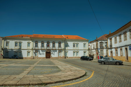 Portalegre, Portugal - July 08, 2018. Square with the Polytechnic Institute old mansion on...