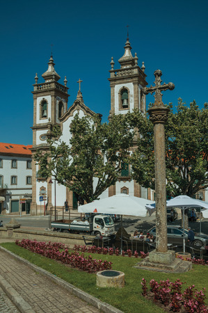 Guarda, Portugal - July 16, 2018. Church of the Misericordia and pillory in baroque style on a square of Guarda. This friendly and well-kept medieval town is the highest in the continental Portugal.のeditorial素材