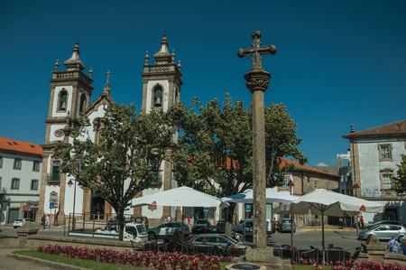 Guarda, Portugal - July 16, 2018. Church of the Misericordia and pillory in baroque style on a square of Guarda. This friendly and well-kept medieval town is the highest in the continental Portugal.のeditorial素材