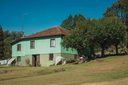 Entrance of old charming cottage in a traditional rural style on a farm near Bento Goncalves. A friendly country town in southern Brazil famous for its wine production.の写真素材