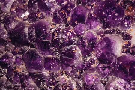 Detail of magnificent semiprecious gemstone of amethyst with calcite inclusions in Gramado. A cute european-influenced town in southern Brazil, highly sought after by tourists.の写真素材