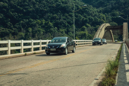 Bento Goncalves, Brazil - July 10, 2019. Cars passing by the Ernesto Dornelles concrete bridge near...