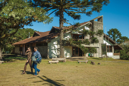 Cambara do Sul, Brazil - July 16, 2019. People at the Aparados da Serra National Park visitor center near Cambara do Sul. A small country town with amazing natural tourist attractions.のeditorial素材