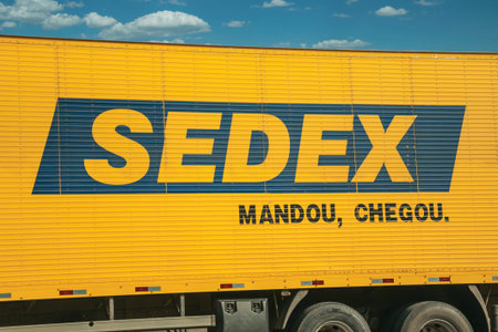 Cambara do Sul, Brazil - July 19, 2019. Sedex brand, an express delivery service from the Brazilian...