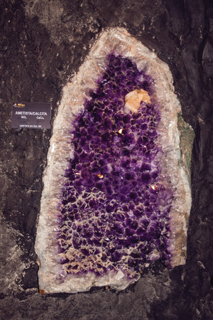 Gramado, Brazil - July 23, 2019. Huge gemstone of amethyst at the Mina, a geological museum in Gramado. A cute european-influenced town in southern Brazil, highly sought after by tourists.のeditorial素材