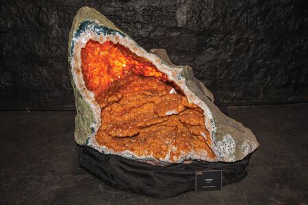 Gramado, Brazil - July 23, 2019. Huge gemstone of citrine at the Mina, a geological museum in Gramado. A cute european-influenced town in southern Brazil, highly sought after by tourists.のeditorial素材