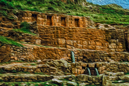 Inca stone ruins and fount at the Tambomachay archaeological site on the outskirts of Cusco. The...
