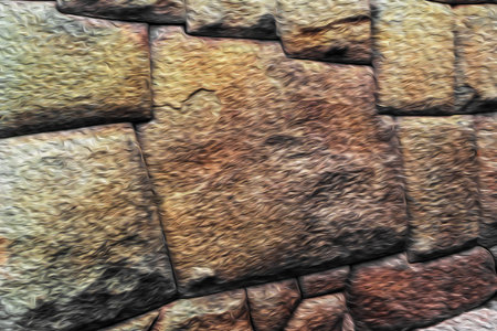 Finely cut stones forming a wall built by the Incas in the Middle Ages in Cusco. The ancient capital...