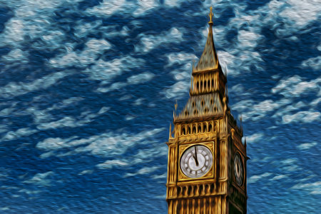 Big Ben Tower in neo-Gothic style, with an accurate chiming clock is a British cultural icon in...