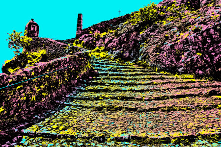 Staircase to the Notre-Dame de Beauvoir church near Moustiers-Sainte-Marie. A small rural village in...