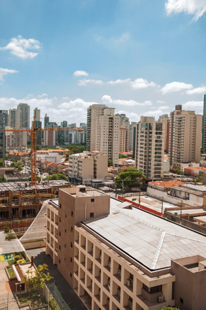 SÃ£o Paulo, Brazil - November 4, 2020. City skyline with apartment buildings in SÃ£o Paulo. A huge city, famous for its cultural and business vocation.のeditorial素材
