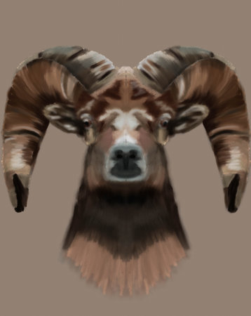 colorful watercolor illustration of long and big horned goatの写真素材