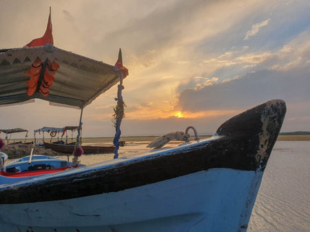 Fishing boat on the beach at sunset in IÅŸÄ±klÄ±, Denizli