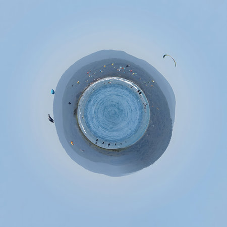 little planet 360 degree panoramic view of the sea and the beach.の写真素材