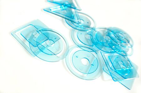 Pile of blue paperclipsの写真素材