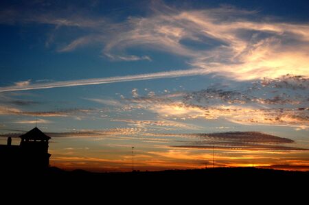 Silhouette at sunsetの写真素材
