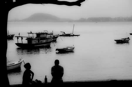 Silhouettes against late afternoon background in Rio de Janeiroの写真素材