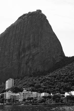 View of the Sugar Loaf from a boat at Baia de Guanabara in Rio de Janeiroの写真素材