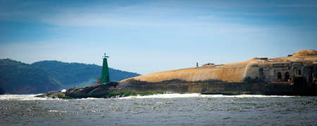 Landscape of Rio de Janeiro as seen from a boat on Baia de Guanabaraの写真素材