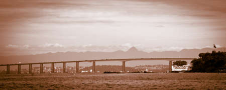 Detail of the Rio-Niteroi bridge from a boat on the Guanabara bay in Rio de Janeiroの写真素材