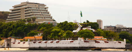 Fortress of Gragoata seen from a boat on the Baia de Guanabara in Rio de Janeiroのeditorial素材