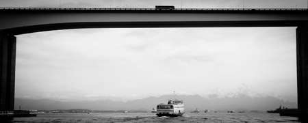 Detail of the Rio-Niteroi bridge from a boat on the Guanabara bay in Rio de Janeiroの写真素材
