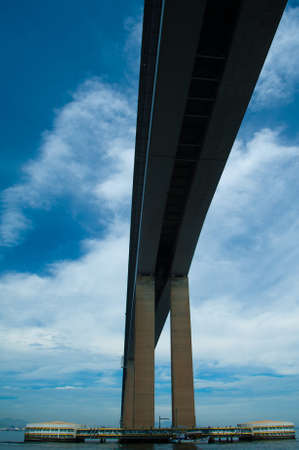 Detail of the Rio-Niteroi bridge from a boat on the Guanabara bay in Rio de Janeiroの写真素材