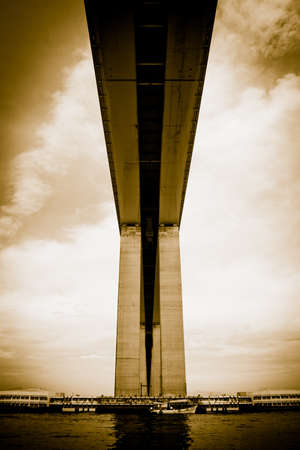 Detail of the Rio-Niteroi bridge from a boat on the Guanabara bay in Rio de Janeiroの写真素材