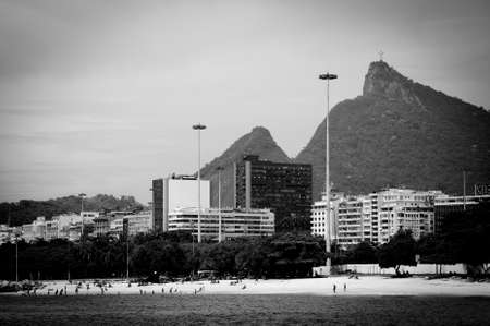 Cristo Redentor as seen from a boat in the Baia de Guanabara in Rio de Janeiroの写真素材