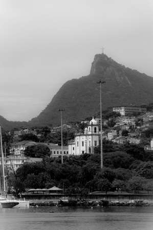 Cristo Redentor as seen from a boat in the Baia de Guanabara in Rio de Janeiroのeditorial素材