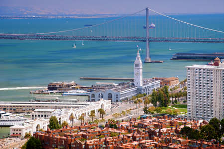 View of the Ferry Building as seen from the Coit Tower, in San Francisco, CA, USAの写真素材
