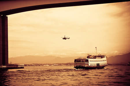 Barca Rio-Niteroi ferry boat on Baia de Guanabara in Rio de Janeiro, Brazilの写真素材