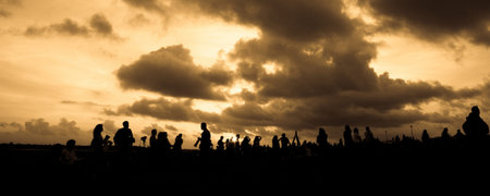 Silhouette of photographers waiting for balloon race in Miami, Miami-Dade County, Florida, USA