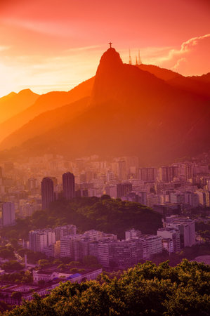 Aerial view of buildings on the beach front, Botafogo, Guanabara Bay, Rio De Janeiro, Brazilの写真素材