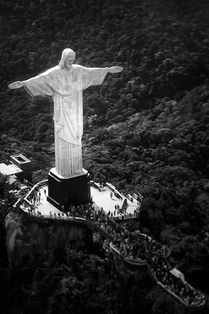 Aerial view of Christ the Redeemer statue on top of Corcovado, Rio de Janeiro, Brazil