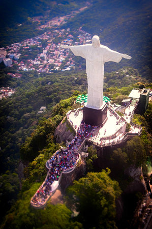 Aerial view of Christ the Redeemer statue on top of Corcovado, Rio de Janeiro, Brazilのeditorial素材