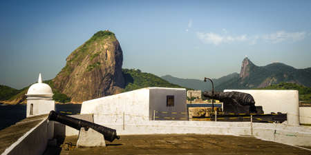 Fortress with Sugarloaf Mountain in the background, Guanabara Bay, Rio De Janeiro, Brazilの写真素材