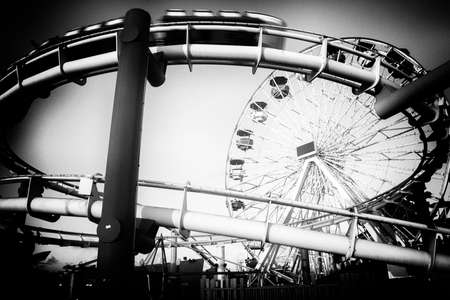 Amusement park rides on a pier, Santa Monica Pier, Santa Monica, Los Angeles County, California, USAのeditorial素材
